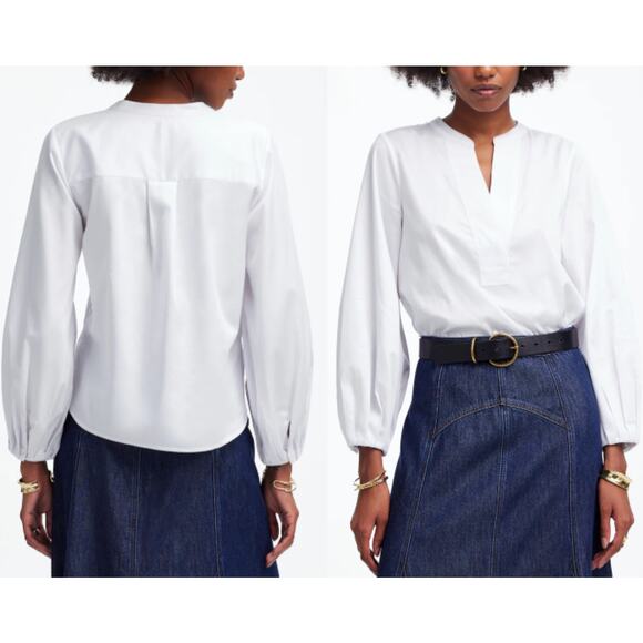 Madewell | NWT V-Neck Long-Sleeve Top in Eyelet White | Sz S - Picture 1 of 11